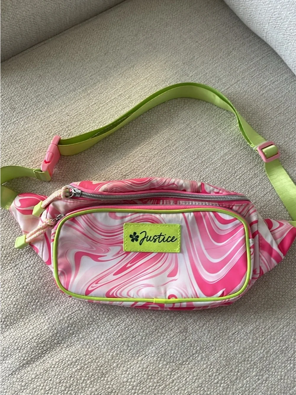 Justice Pink and Lime Swirl Waist Bag